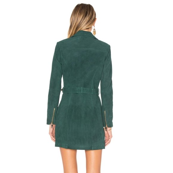 X BY NBD Nicole Petrol Green Suede Coat Dress - Picture 4 of 7
